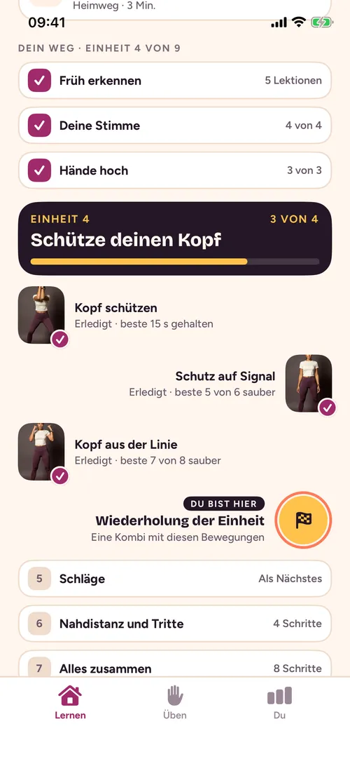 HeckNos Lernweg, mit abgeschlossenen und aktuellen Einheiten